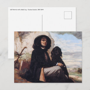 Gustave Courbet - Self-Portret met een zwarte hond Briefkaart