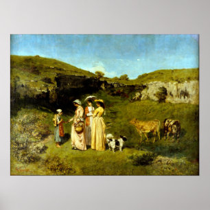 Gustave Courbet Young Dames in het dorp Poster