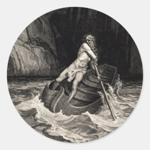 Gustave Doré - Caron Rowing/Dante's Inferno Ronde Sticker