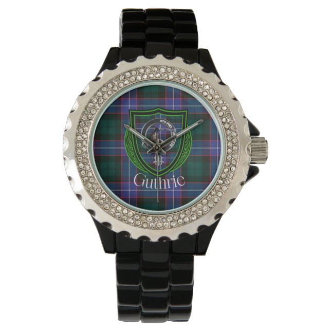 Guthrie Scottish Clan Tartan & Crest Horloge (Voorkant)