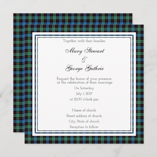 Guthrie Scottish Mariage Carré Invitation (Devant / Derrière)