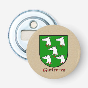 Gutierrez Heraldic Arms op perkament stijl terug Button Flesopener