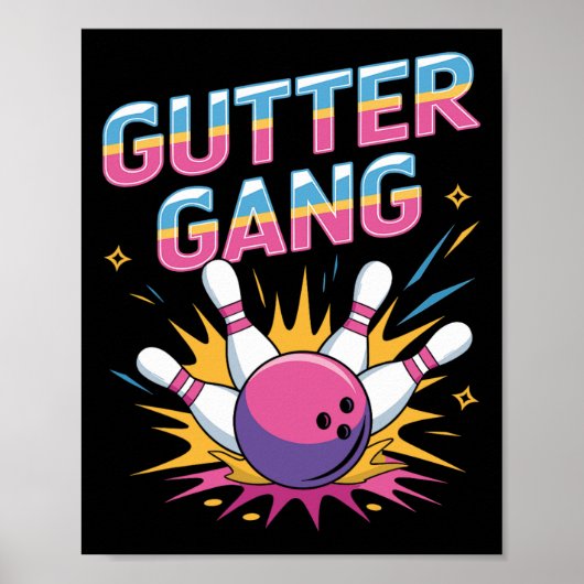 Gutter Gang Shirt Funny Bowling Shirts Gutter Bowl Poster (Voorkant)