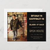 Guy Grad Grunge Photo Open House Invitation (Devant / Derrière)