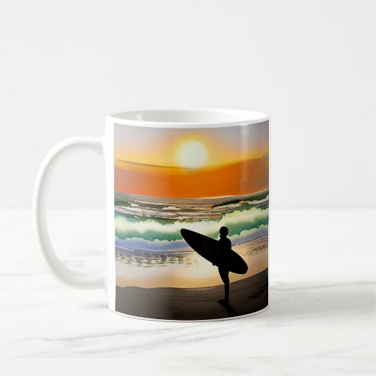 Guy op het strand met Surf Board Sunset Koffiemok (Links)