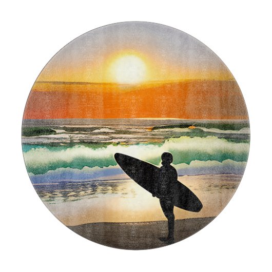 Guy op het strand met Surf Board Sunset Snijplank (Voorkant)