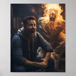 Guy schreeuwen naar een geest griezelig Halloween Poster