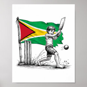 Guyaanse jongen speelt cricket1 poster