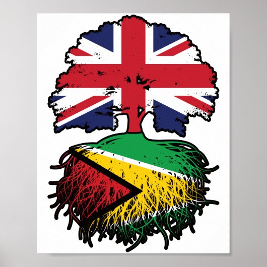 Guyana Guyanese British UK Tree Roots Flag Poster (Voorkant)