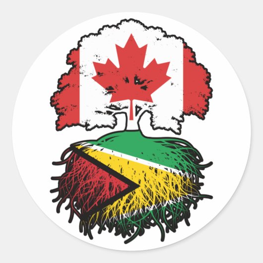 Guyana Guyanese Canadian Canada Tree Roots Flag Ronde Sticker (Voorkant)