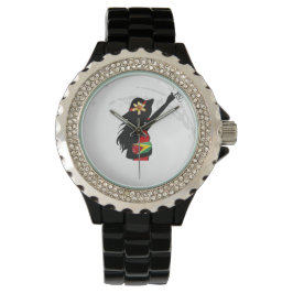 Guyana Meisje Zwart Rhinestone eWatch Horloge