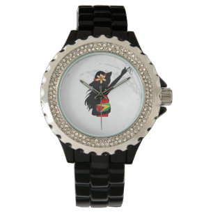 Guyana Meisje Zwart Rhinestone eWatch Horloge
