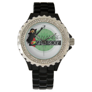 Guyana Meisje Zwart Rhinestone eWatch Horloge