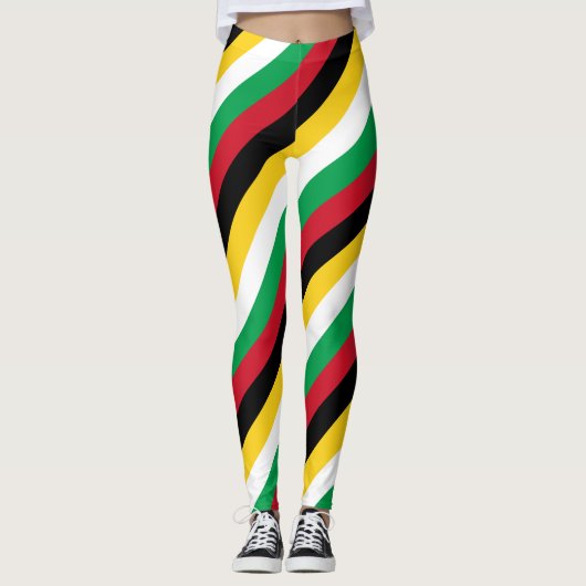 Guyana National Flag Colors Diagonal Striped Leggings (Voorkant)