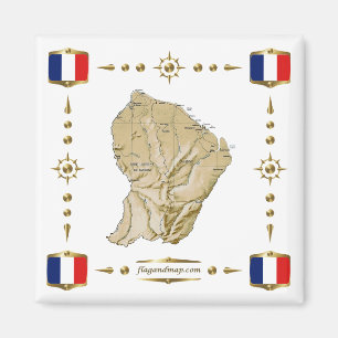 Guyane Map + Flags Magnet Magneet
