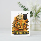 Guys Am I Cooked? Funny Cat Meme Panic Reaction Briefkaart (Staand voorkant)