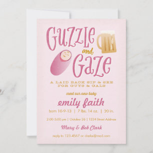 Guzzle and Gaze Baby shower Invitation Kaart