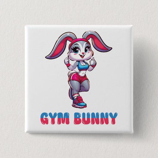 Gym Bunny Vierkante Button 5,1 Cm (Voorkant)