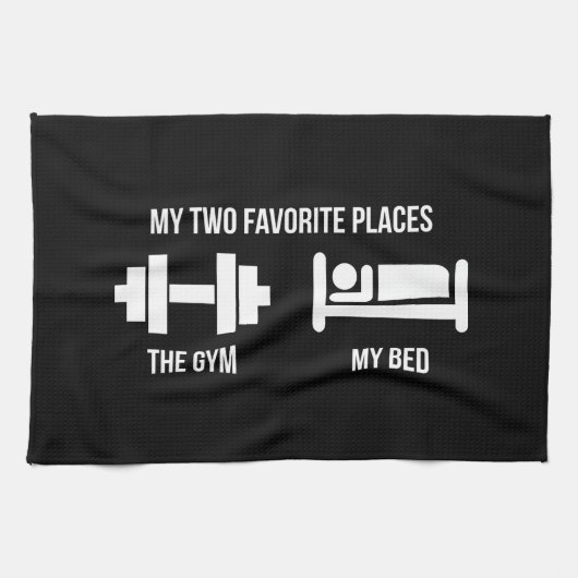 Gym en Bed - Funny Cartoon Pictogram - Novelty Theedoek (Horizontaal)