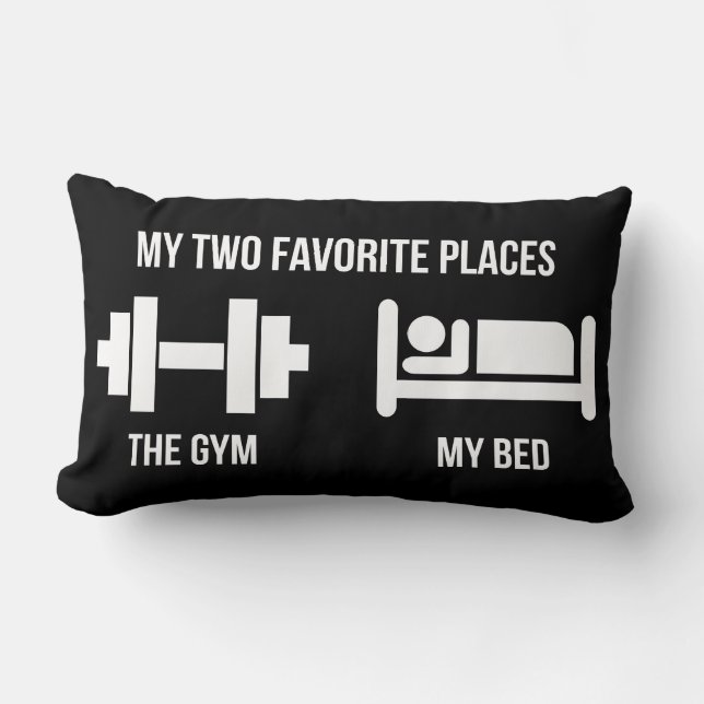 Gym en Bed - Grappig Cartoon Pictogram - Nieuwighe Kussen (Voorkant)