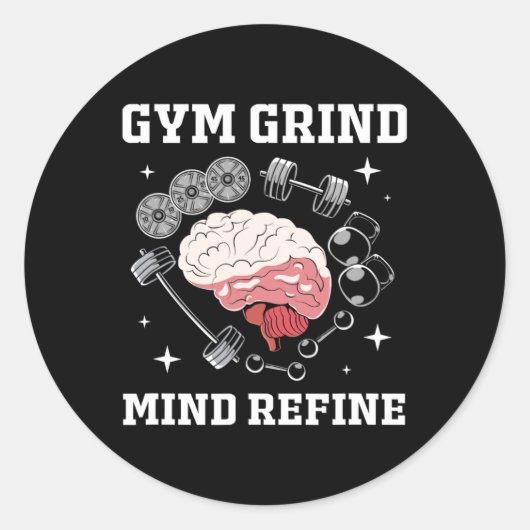 Gym Grind Mind Refined Bodybuilding Funny Gym Rat Ronde Sticker (Voorkant)