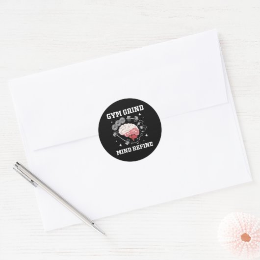 Gym Grind Mind Refined Bodybuilding Funny Gym Rat  Ronde Sticker (Envelop)