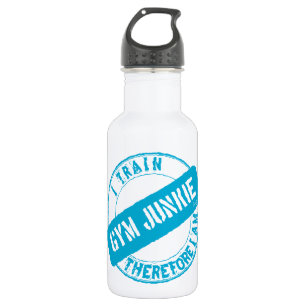 GYM JUNKIE IK TREIN DUS IK BEN lichtblauw Waterfles
