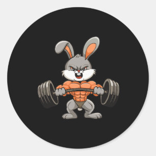 Gym Rabbit Bodybuilding Powerlifting Fitness Funny Ronde Sticker