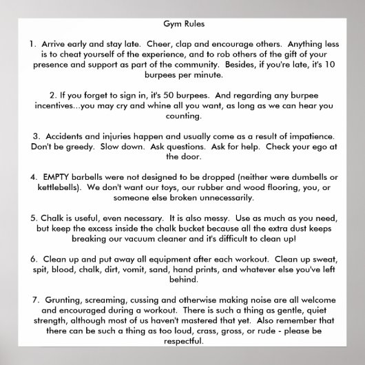Gym Rules Poster (Voorkant)