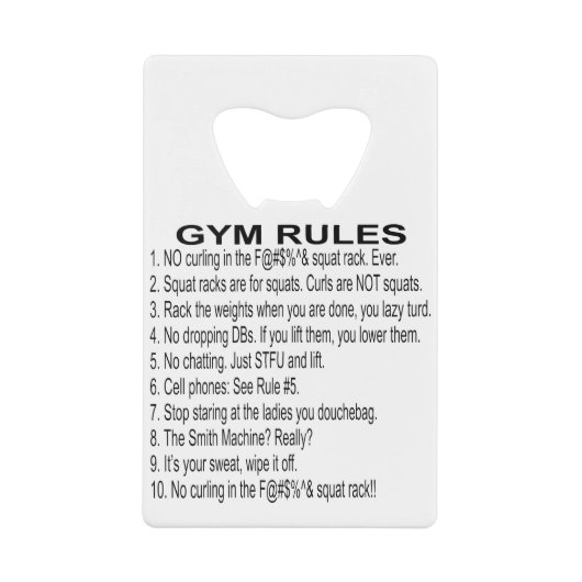 Gym Rules #USAPatriotGraphics ©WhiteTigerLLC.Com Kredietkaart Flessenopener (Voorkant)