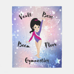 Gym Star Black Hair, Blue Eyes, Paarse leotard Fleece Deken