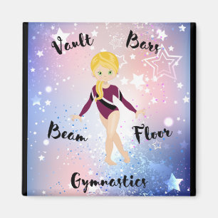 Gym Star Blonde, Green Eyes, Burgundy Leotard Magneet