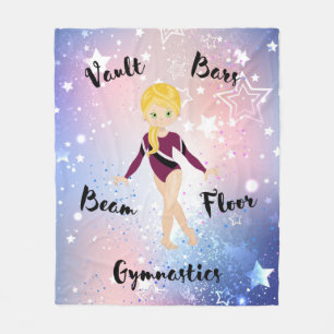 Gym Ster Blond, Groene Ogen, Burgundy Leotard Fleece Deken