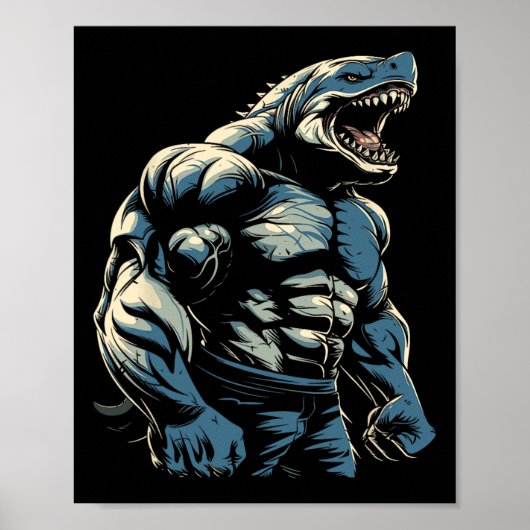 Gym Workout Bodybuilding Shark Poster (Voorkant)