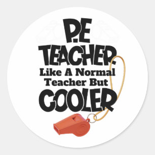 Gymleraar als een gewone leraar maar cooler ronde sticker