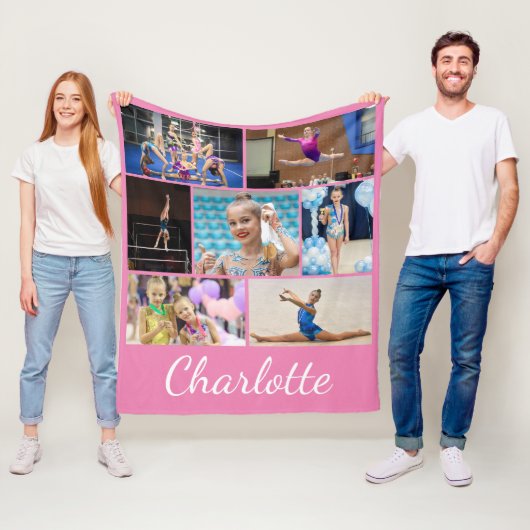 Gymmastiek 7 Fotocollage Roze Fleece Deken (In situ)