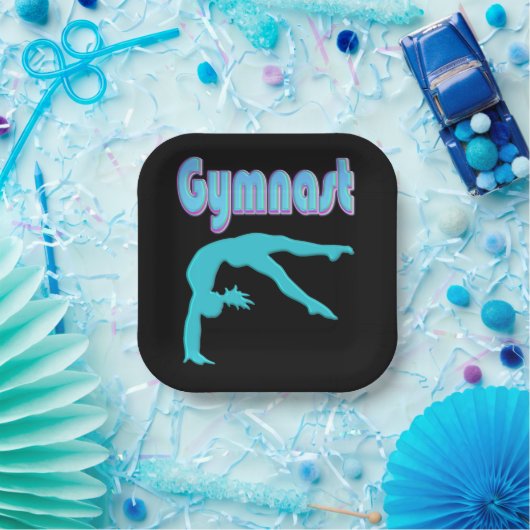 Gymnast Back Handspring Stap uit Blauwgroen Papieren Bordje (Feest)