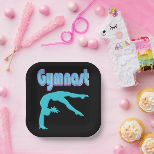 Gymnast Back Handspring Stap uit Blauwgroen Papieren Bordje (Feest)