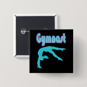 Gymnast Back Handspring Stap uit Blauwgroen Vierkante Button 5,1 Cm