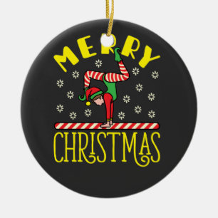 Gymnast Elf over Beam Gymnastics Kerstmis T-Shirt Keramisch Ornament