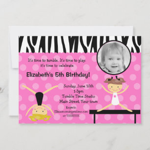 Gymnast Gymnastics Birthday Invitations Kaart