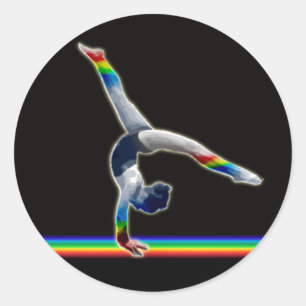 Gymnast op een regenboogstraal ronde sticker