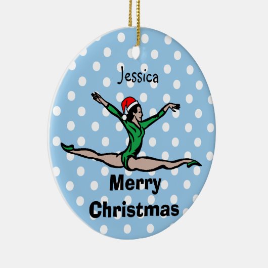 Gymnast personaliseert Leap Santa-versiering Keramisch Ornament (Rechts)
