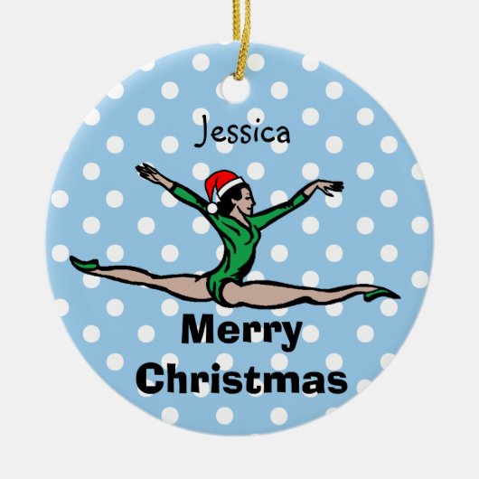 Gymnast personaliseert Leap Santa-versiering Keramisch Ornament (Voorkant)
