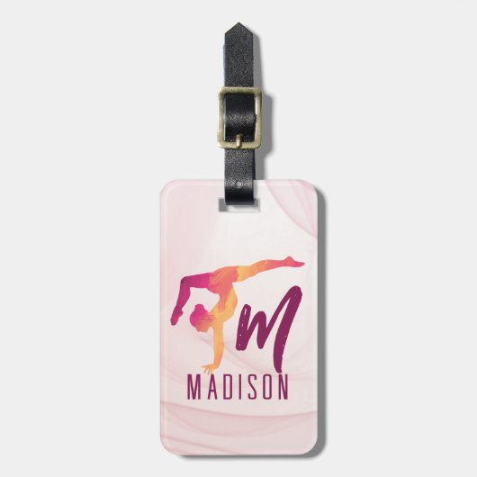 Gymnast roze gepersonaliseerd bagagelabel (Voorkant verticaal)