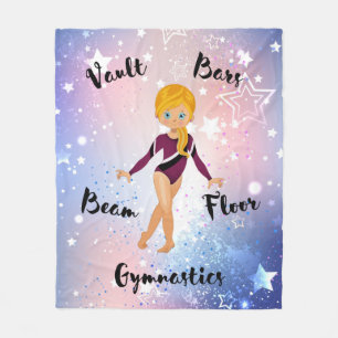 Gymnast Star Blonde, Blue Eyes, Bourgogne Leotard  Fleece Deken