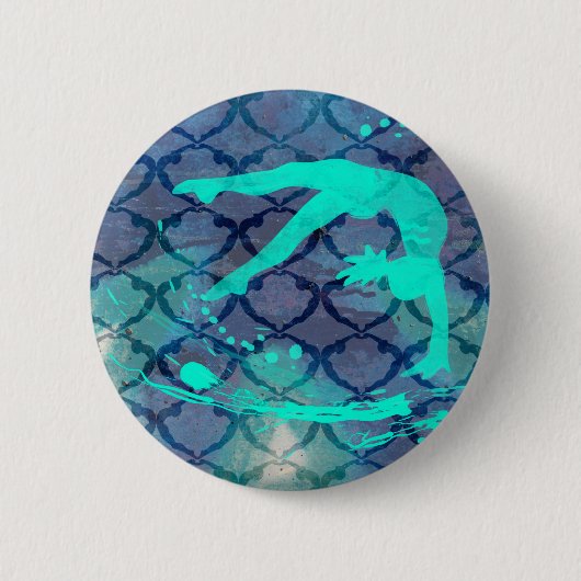 Gymnast Tribal Pattern Blue Ronde Button 5,7 Cm (Voorkant)