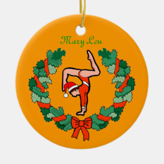 GymnastChick Wreath Handstand personaliseert versi Keramisch Ornament