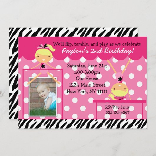 Gymnaste Gymnastique Invitation à la fête d'annive (Devant / Derrière)