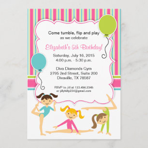 Gymnastic Girls Birthday Party Invitation Kaart